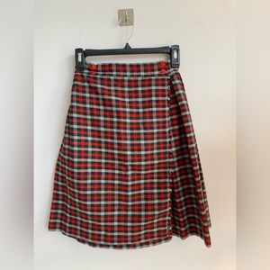 Pleated plaid flannel wrap skirt